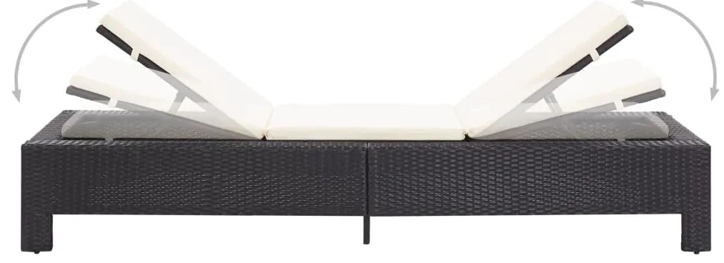Fekete polyrattan napozóágy párnával