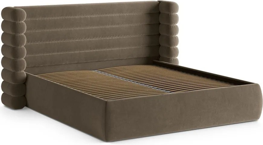 Szürkésbarna kárpitozott ágyneműtartós franciaágy ágyráccsal 180x200 cm Mount – Micadoni