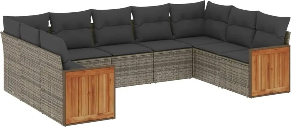 vidaXL 9 részes szürke polyrattan kerti ülőgarnitúra párnákkal