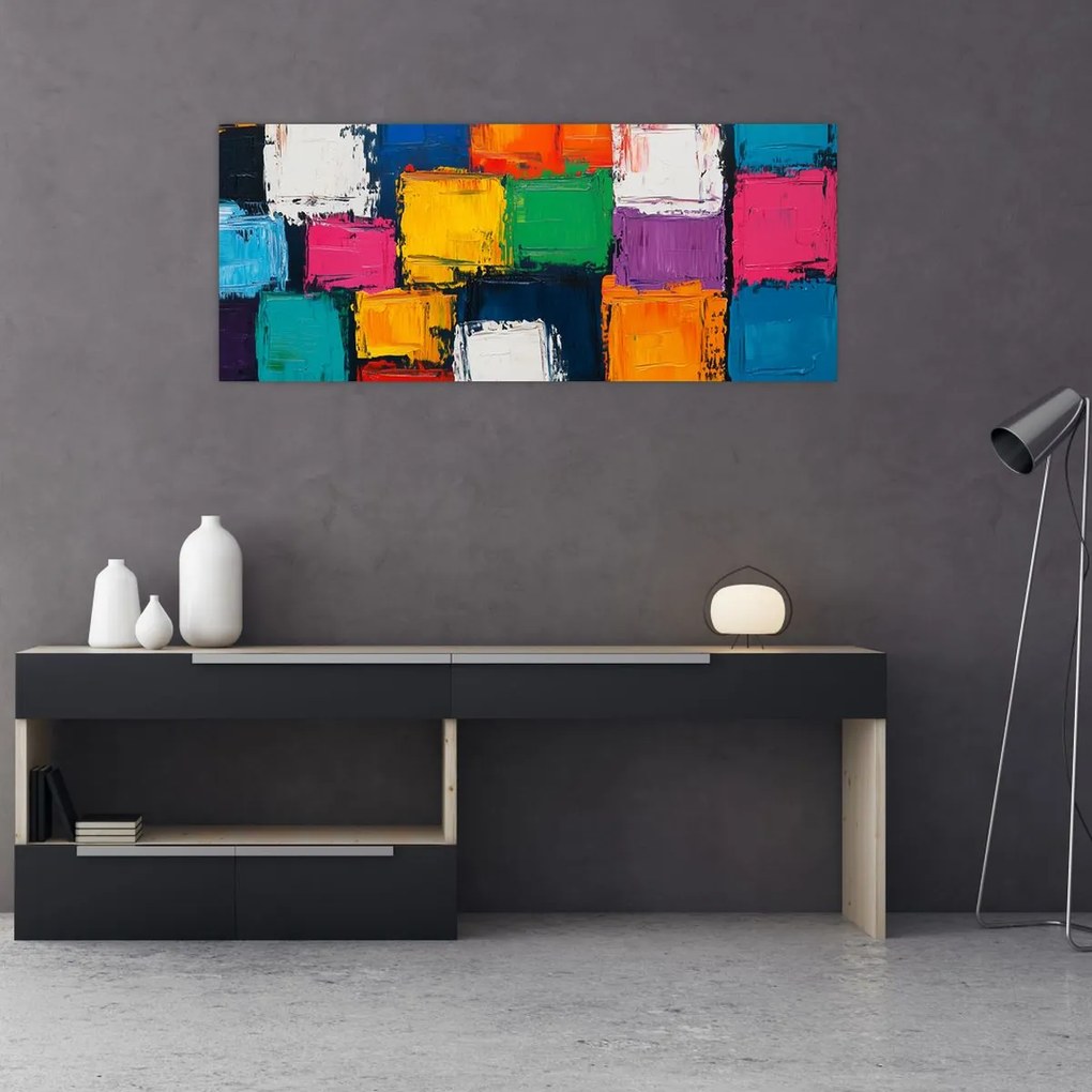Kép - Színes négyzetek festménye (120x50 cm)