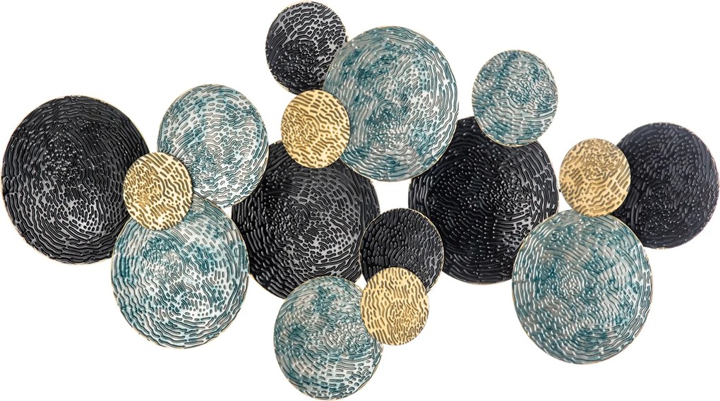 HOMCOM Fém Faldekoráció, 3D Falművészet Körökkel Dombornyomott Felülettel, Vintage, 133x66cm, Kék, Fekete és Arany | Aosom