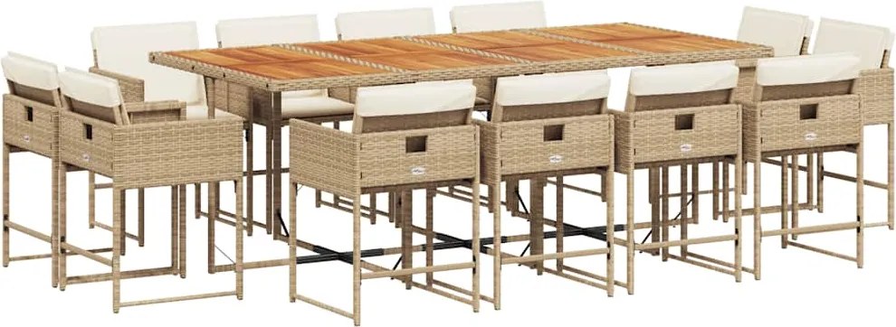 vidaXL 13 részes bézs polyrattan kerti étkezőgarnitúra párnákkal