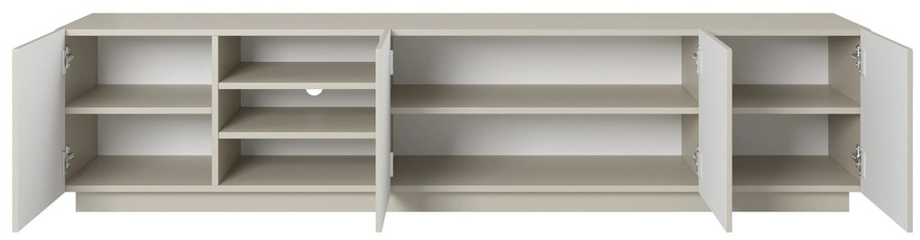 Asha RTV szekrény 200 cm - kasmír, bordázott előlap és nyitott polc