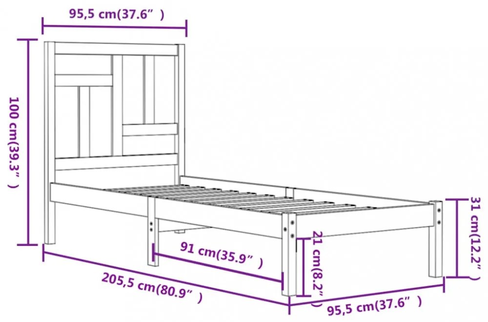 fehér tömör fenyőfa ágy matrac nélkül 90 x 200 cm