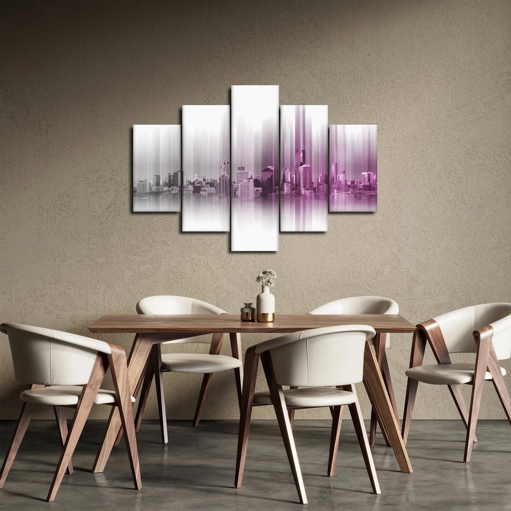 Kép - Panoráma a városra, rózsaszín-szürke (150x105 cm)