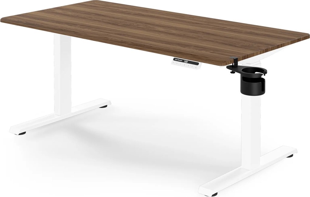 Elektromos, állítható magasságú, ergonomikus, fehér/dió íróasztal,1400x700 mm: ARIA