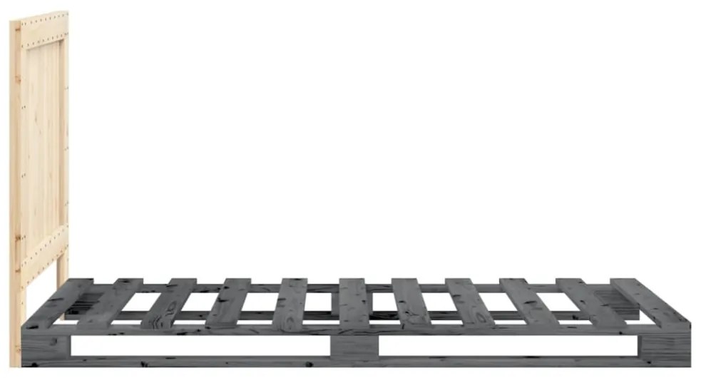 szürke tömör fenyőfa ágykeret fejtámlával 90 x 200 cm