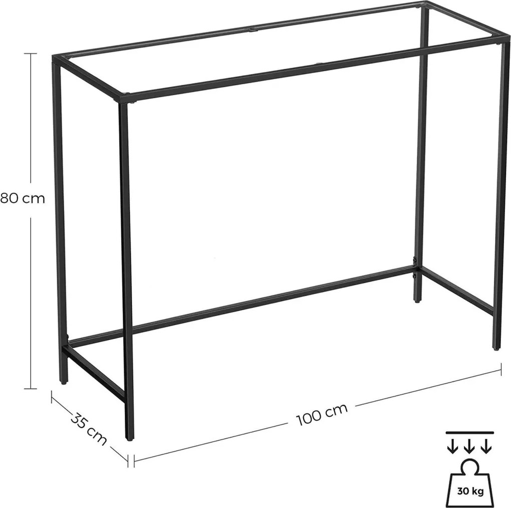 Konzolasztal edzett üveglappal, fekete 100x35x80cm