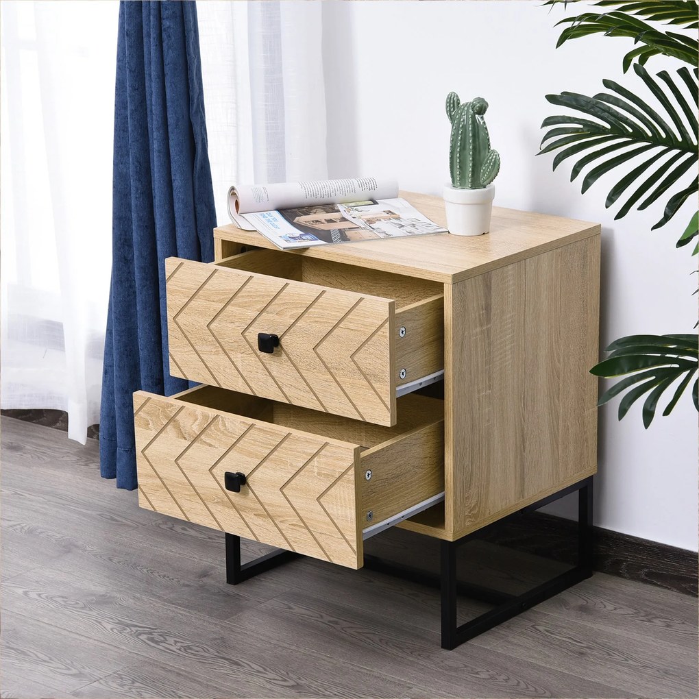 HOMCOM Éjjeli szekrény 2 fiókkal és fém lábakkal, modern stílus 48x39,5x60 cm | Aosom