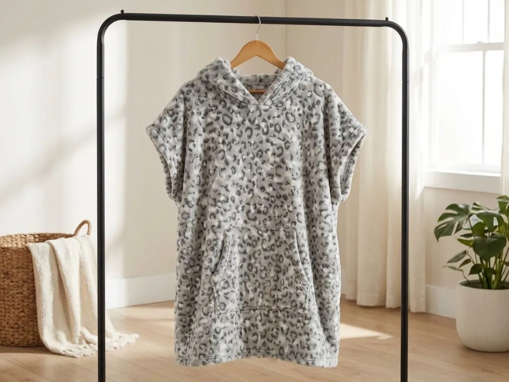 Kapucnis pléd LEOPARD, szürke