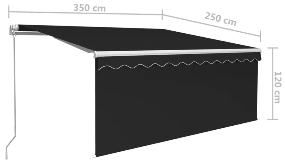 antracitszürke kihúzható LED-es napellenző redőnnyel 3,5x2,5 m