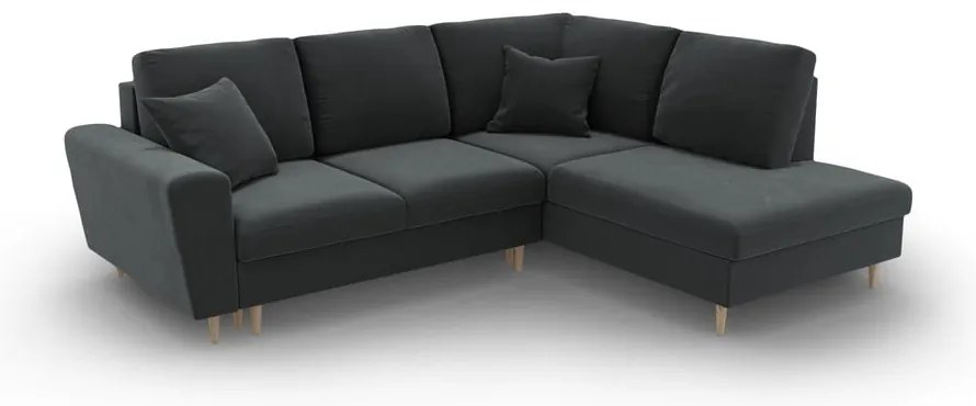 Sötétszürke bársony kinyitható tárolóhelyes sarokkanapé (jobb oldali-L alakú) Kyoto – Cosmopolitan Design