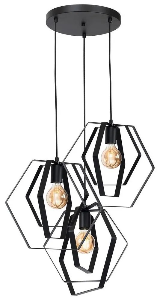 Csillár zsinóron HEXAGON 3xE27/60W/230V kerek fekete