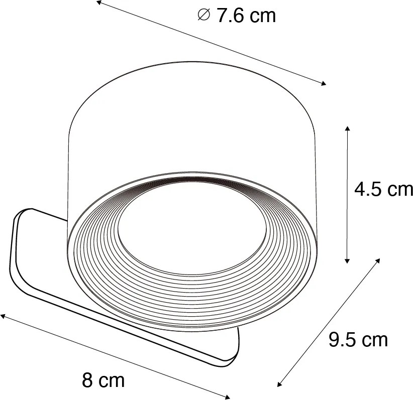 Modern fekete fali- és mennyezeti lámpa beépített újratölthető LED-del - Bright