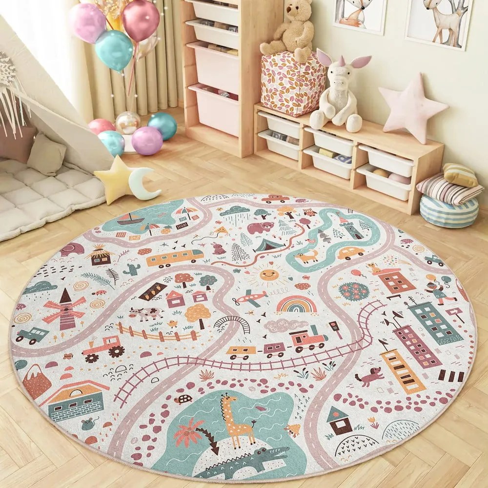 Mosható gyerek játszószőnyeg ø80 cm Furry World – Mila Home
