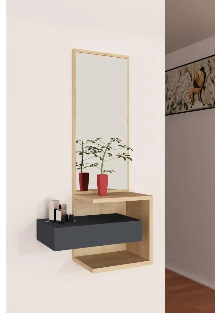 Fali tükör polccal STELLA 90x49 cm barna/antracit