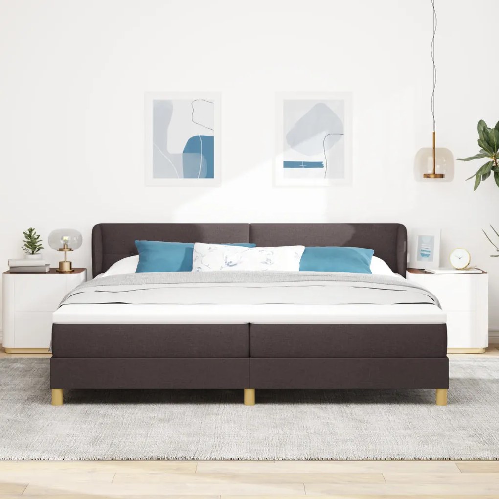 Boxspring Ágy Matrac Sötét Barna 200x200 cm Szövet