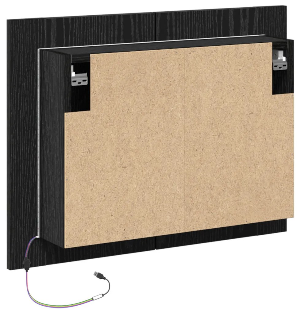 LED fürdőszobai tükörszekrény fekete tölgyből, 60x12x45 cm, mérnöki fa