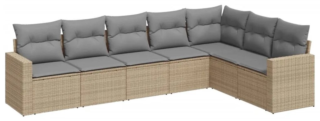7 részes bézs polyrattan kerti ülőgarnitúra párnákkal