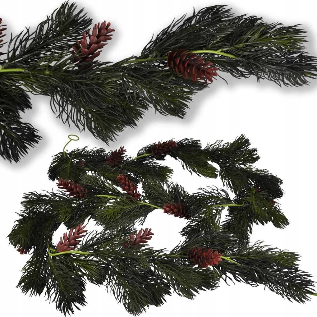 Karácsonyi Girland Tobozokkal Szilikon Fenyő Tű Dekoratív 170 CM