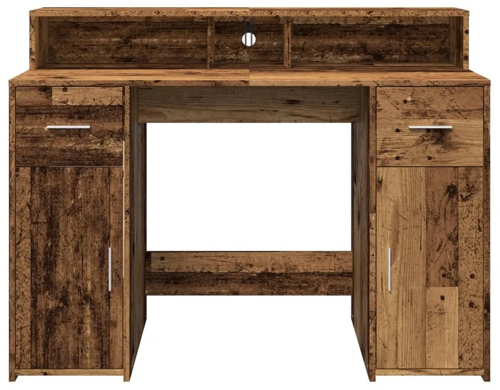 antik fa színű szerelt fa íróasztal LED-ekkel 120 x 55 x 91 cm