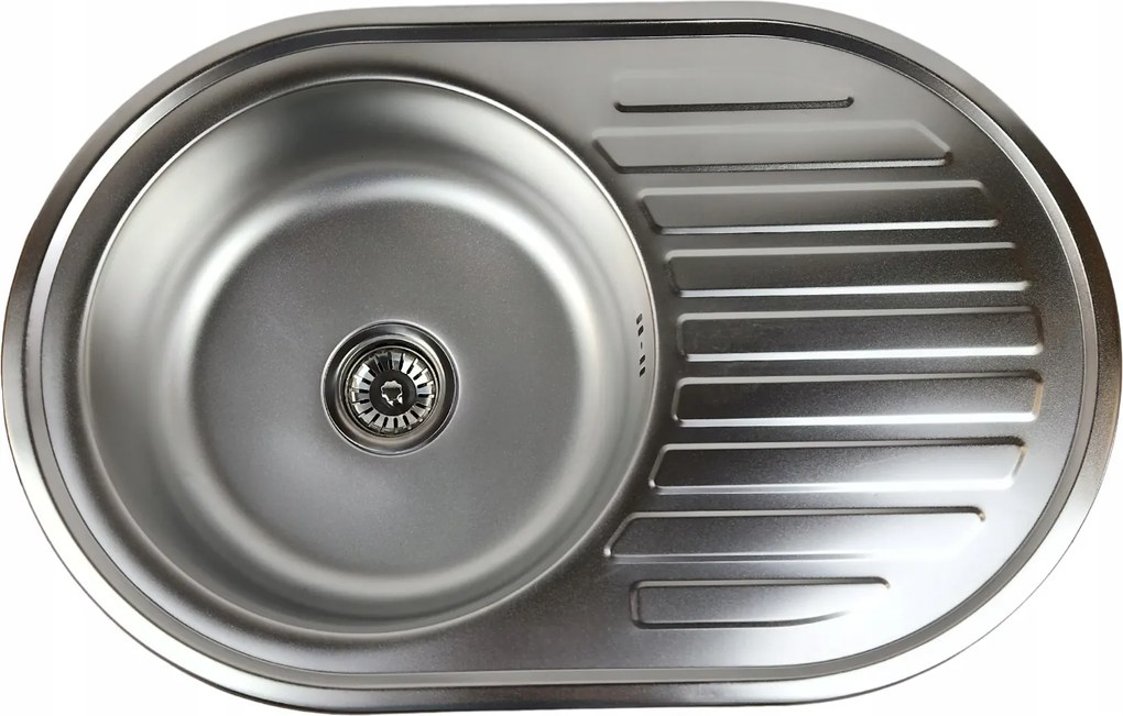 Egykamrás mosogató szatinált felülettel, lefolyóval 77x50 Szifon