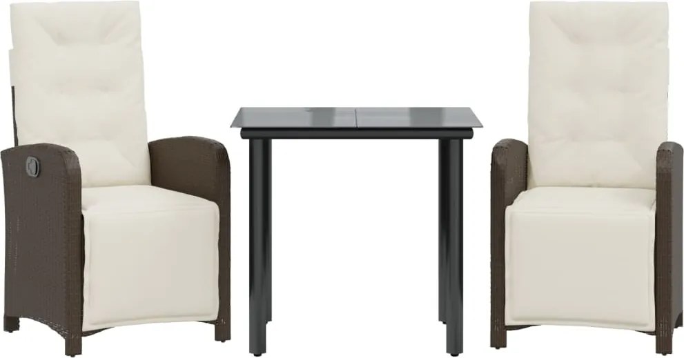 vidaXL 3 részes barna polyrattan bisztrógarnitúra párnákkal