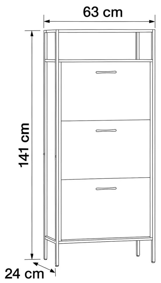Dulap pentru pantofi, 3 compartimente, decor stejar, MDF