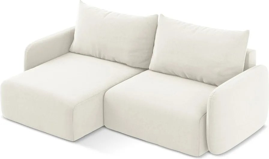 Krémszínű bársony kinyitható-tárolóhelyes sarokkanapé (bal oldali-heverő résszel) Kalena – Makamii