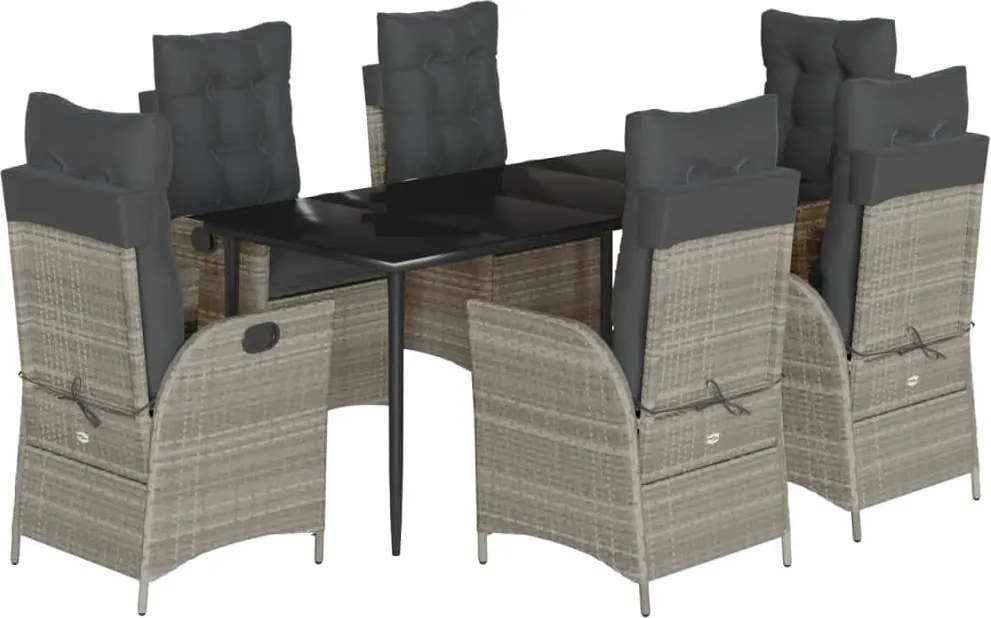 vidaXL 7 részes világosszürke polyrattan kerti étkezőszett párnával