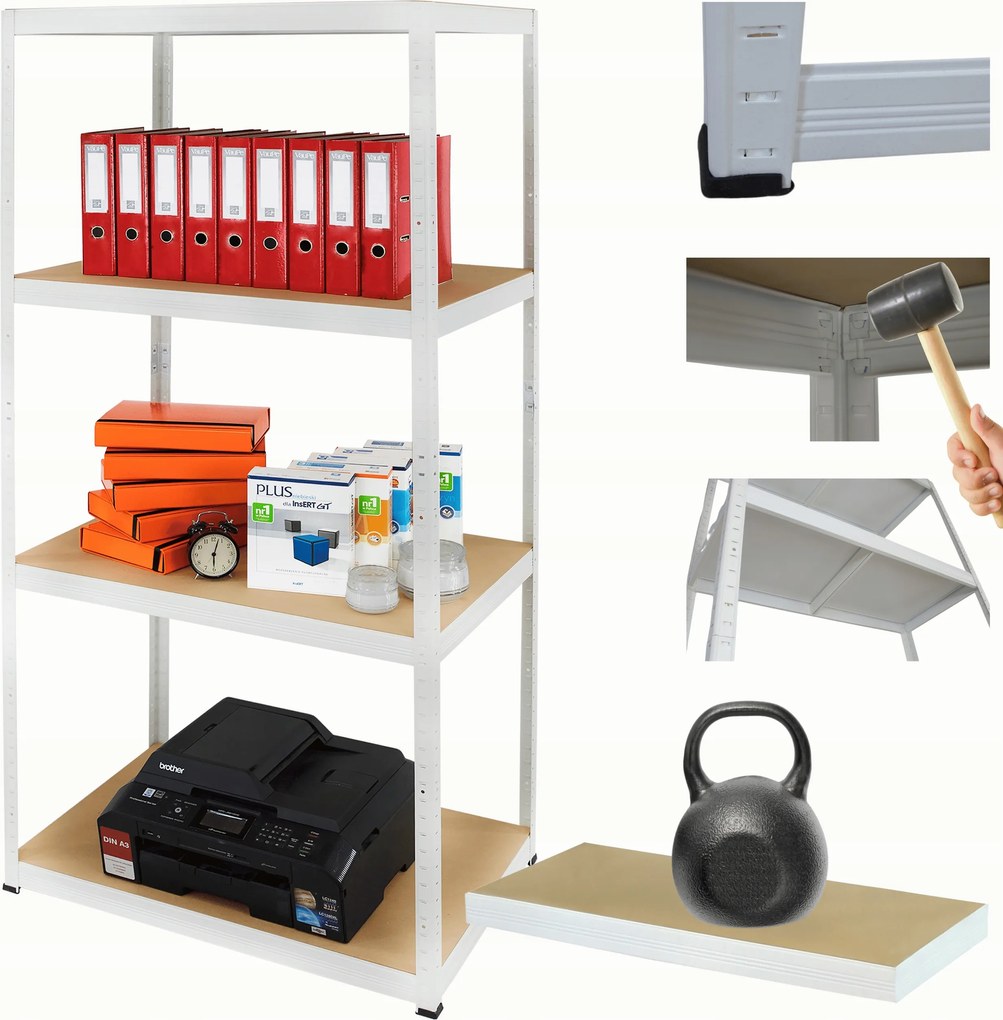 Fém tároló állvány garázs állvány Helios 180x75x60cm 4Px175kg Fehér