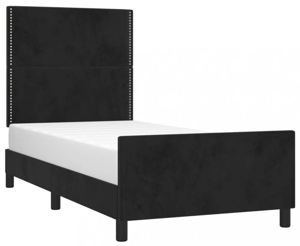 fekete bársony ágykeret fejtámlával 80 x 200 cm