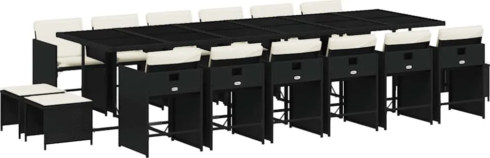 vidaXL 17 részes fekete polyrattan kerti étkezőgarnitúra párnákkal