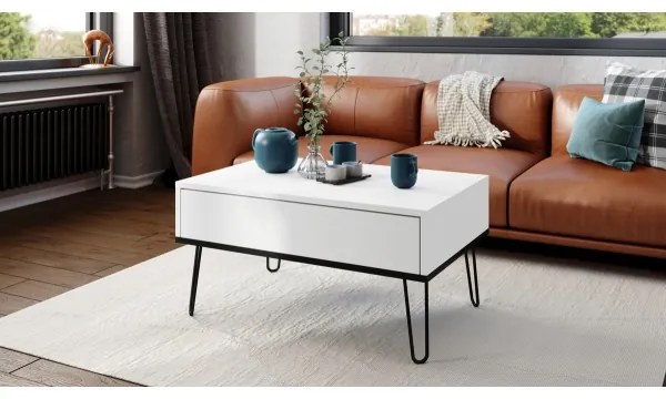 HALIJA emelhető, polcos dohányzóasztal, fehér/fekete