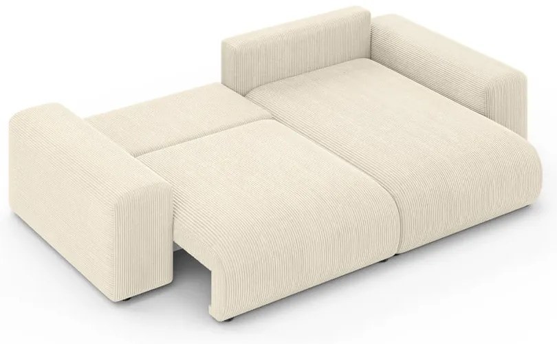 Krémszínű kordbársony kinyitható tárolóhelyes sarokkanapé (variálható sarok) Luma – Ropez