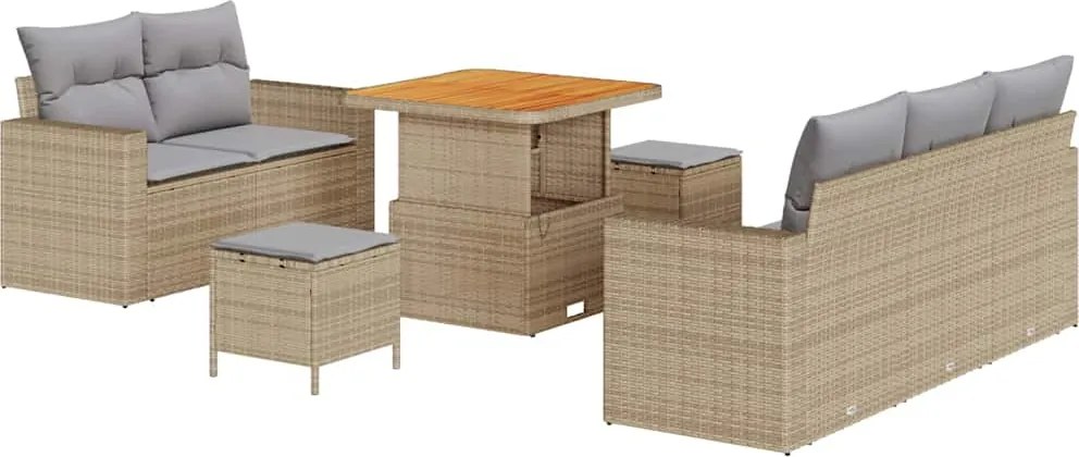 vidaXL Kerti Kanapé Szett párnával 8 pcs Bézs polirattan