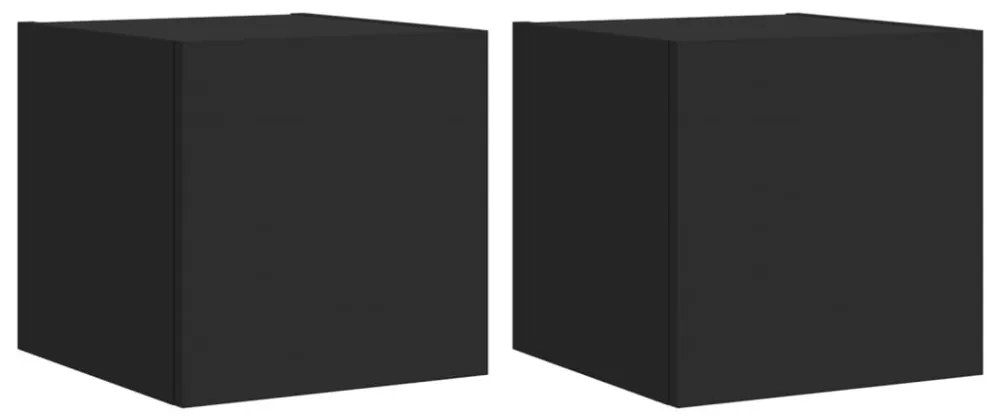 2 db fekete fali TV-szekrény LED-világítással 30,5x35x30 cm