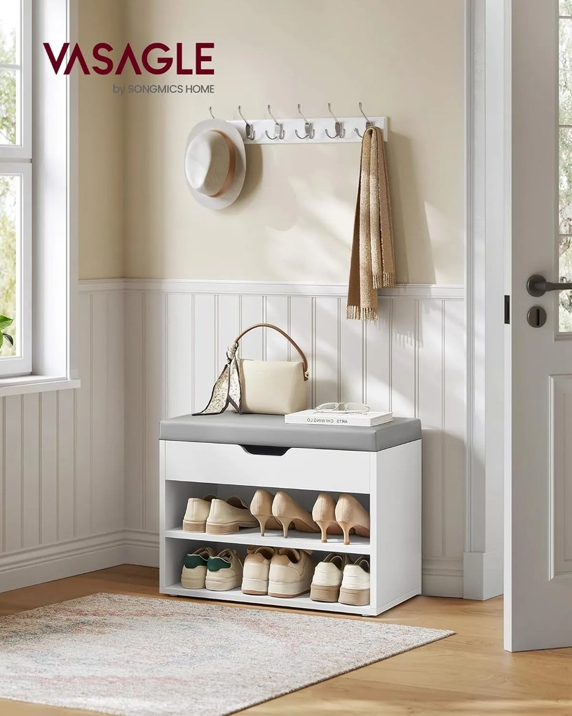 Cipőspad, pad párnázott ülőfelülettel 30x60x44 cm, fehér