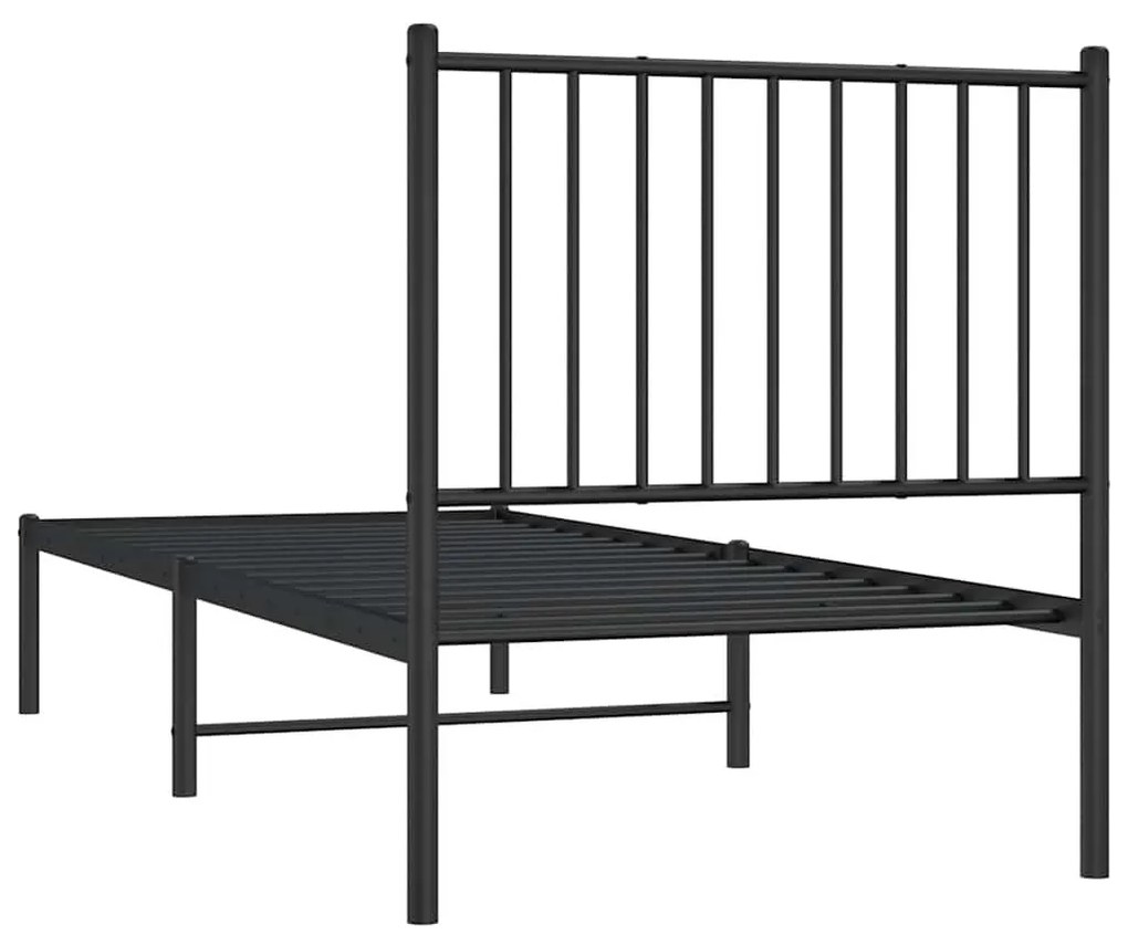 fekete fém ágykeret fejtámlával 75 x 190 cm