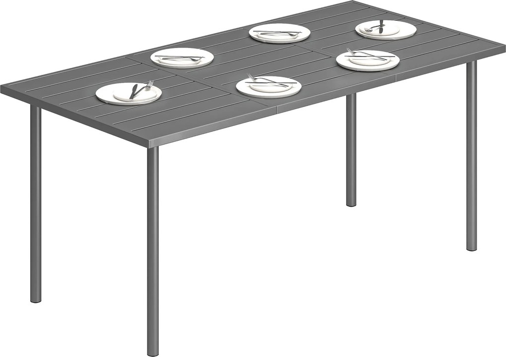 Outsunny kültéri étkezőasztal 165 x 80 x 74 cm, 6 személyes — lamellás fém asztallap, porszórt acél váz, időjárásálló | Aosom