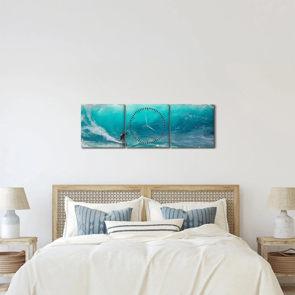 Szörfösök képe a hullámokban (órával) (90x30 cm)