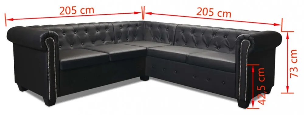 vidaXL 5 személyes fekete műbőr Chesterfield sarokkanapé