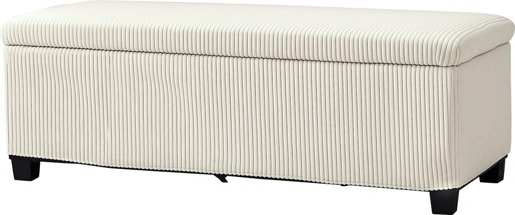 HOMCOM Tároló Puff Corduroy Kárpitozással, Tárolódoboz Acél Lábaival, Tároló Pad a Nappaliba, Hálószobába, Előszobába 112 x 42 x 40 cm, Bézs | Aosom