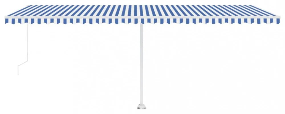 kék és fehér kézzel kihúzható póznás napellenző 600 x 350 cm