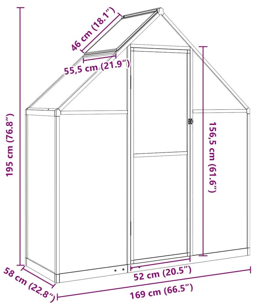 zöld alumínium melegház alapvázzal 169 x 58 x 195 cm