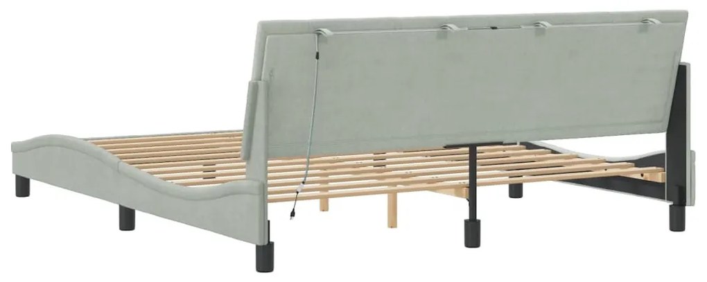 világosszürke bársony ágykeret LED-ekkel matrac nélkül Hanko 180 x 200 cm