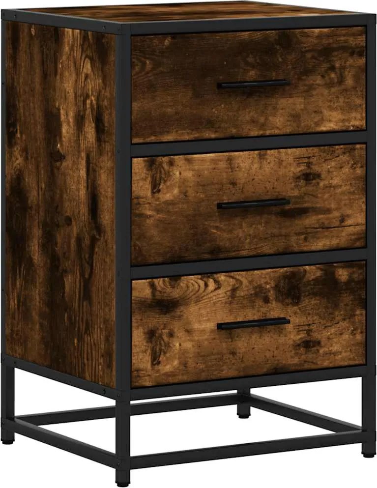 vidaXL éjjeliszekrény füstölt tölgy 40x34,5x60 cm fából fémből készült