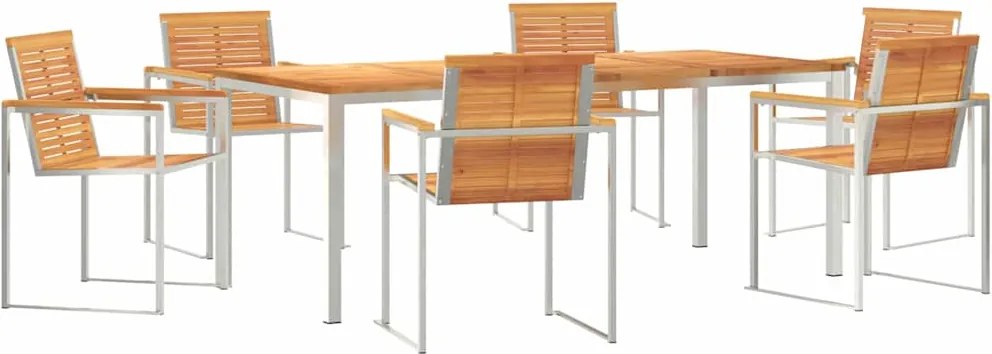 vidaXL Kert étkező szett 7 pcs Barna Tömör Akácfa
