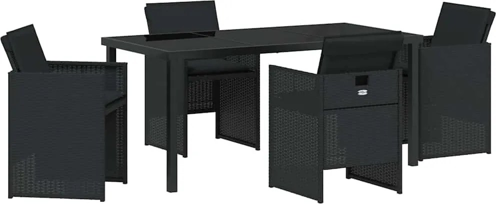 vidaXL Kert étkező szett párnával 5 pcs Fekete polirattan