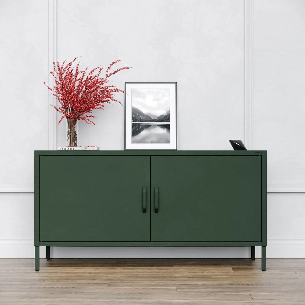 Fém TV-szekrény lábakkal, üvegzöld, 1150x595x400 mm: ROSA Modern